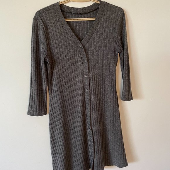 Grey Knit Button Dress - Picture 2 of 4